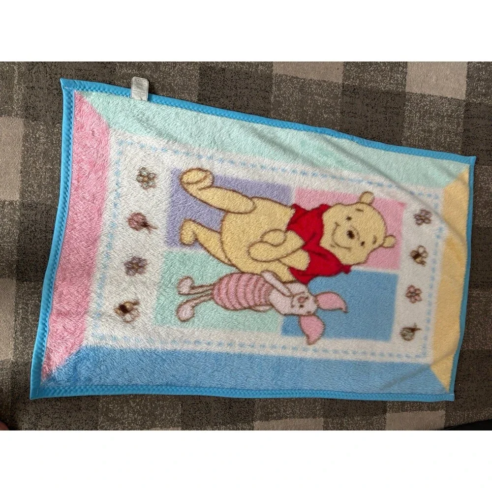 Vintage Winnie the Pooh & Piglet Crown Crafts Plush Baby Blanket 30